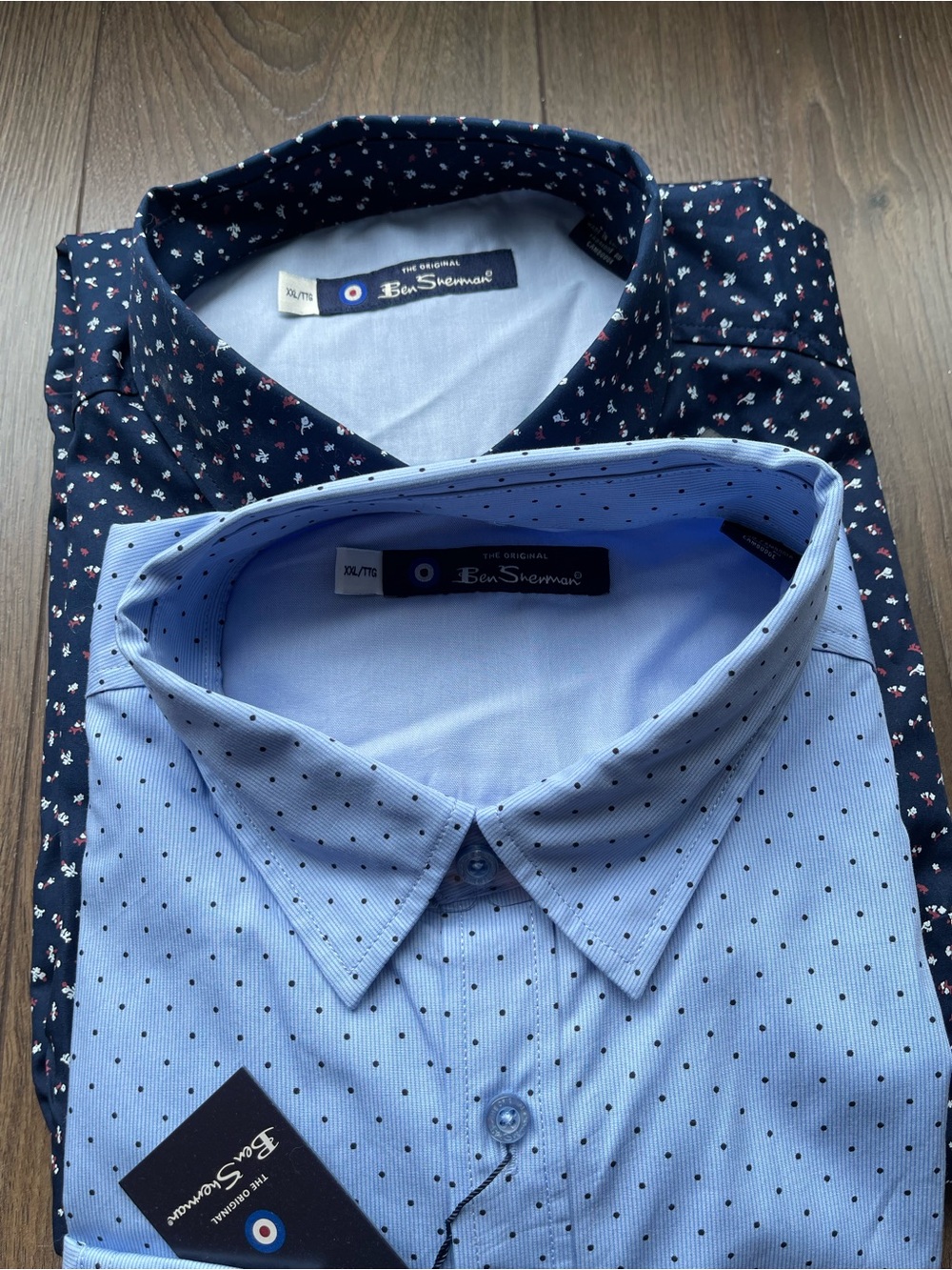 Ben Sherman Light Blue & Navy Patterned Button-Down Linh Sleeve Shirts Pair